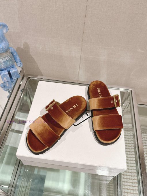 -24Ss New Prada Double Strap Velvet SlippersThis Sandal Features A Mixed Design That Cleverly B zjoynyzo - Image 4