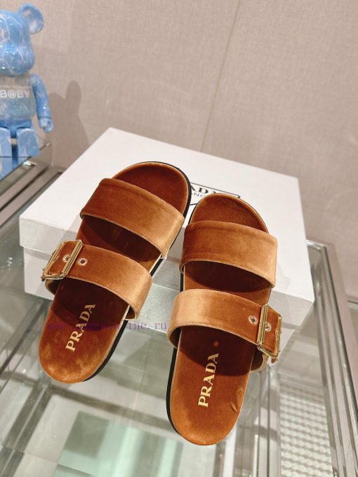-24Ss New Prada Double Strap Velvet SlippersThis Sandal Features A Mixed Design That Cleverly B zjoynyzo - Image 6