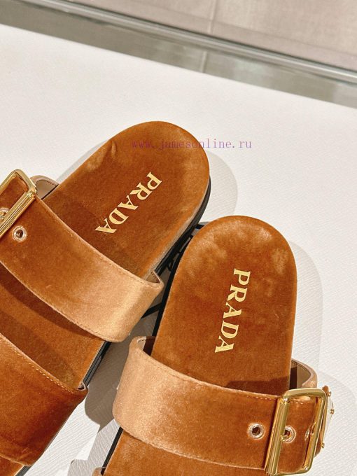 -24Ss New Prada Double Strap Velvet SlippersThis Sandal Features A Mixed Design That Cleverly B zjoynyzo - Image 8