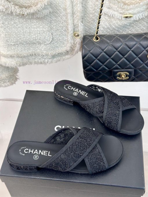 Chanel | Chanel 24P Spring/Summer New ProductsMesh Lace Series Cross SlippersThis Season's Mesh 0x44m54n - Image 4