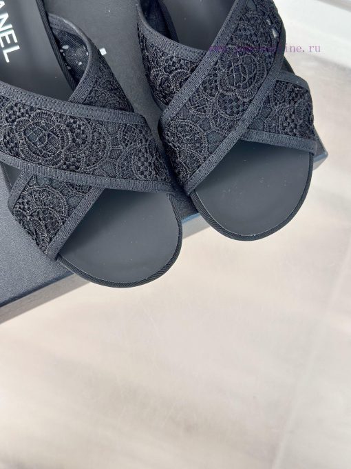 Chanel | Chanel 24P Spring/Summer New ProductsMesh Lace Series Cross SlippersThis Season's Mesh 0x44m54n - Image 8