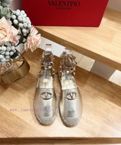 Valentino Garavani Lychee Leather Hollow Fisherman's Shoes Sandals-Metal Effect Processing Rive 25ij7oxr