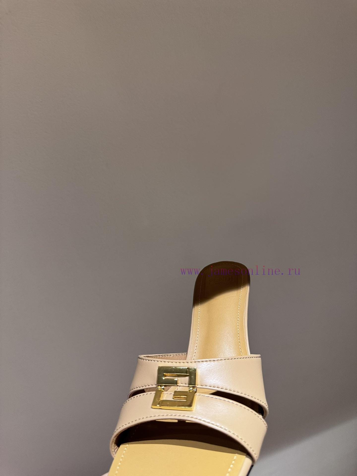 The MostFendi 24ss New Round Head FF Gold Buckle Hollowed Out Slim Heel High-heeled SlippersFen 3vmsyd97 - Image 6