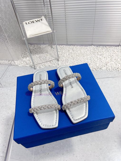Stuart Weitzman's New SW Rhinestone Chain Flat SlippersUpper Rhinestone/inner Footrest Sheepski su4q2qpn