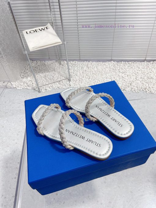 Stuart Weitzman's New SW Rhinestone Chain Flat SlippersUpper Rhinestone/inner Footrest Sheepski su4q2qpn - Image 5