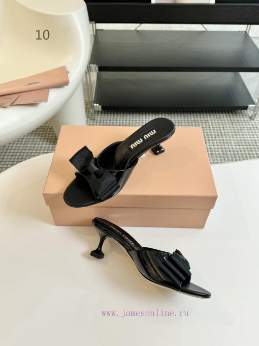 8.5cmMiuMiu Miu 24 Summer New Bow High HeelsMid Heeled/high-heeled StylesRetro Elegance Bow Tie vv7a6zi7 - Image 4