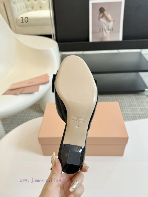 8.5cmMiuMiu Miu 24 Summer New Bow High HeelsMid Heeled/high-heeled StylesRetro Elegance Bow Tie vv7a6zi7 - Image 7
