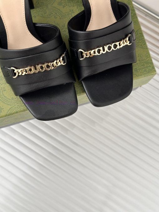 Gucci24S Spring/Summer New Product IntroductionLetter Chain Thick Heel SlippersThe Fabric Is Ma fut8mzof - Image 8