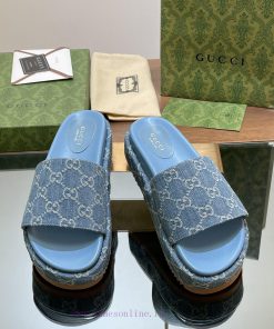 2024 Gucci Latest Spring/Summer Double GG Gucci Denim Denim Collection Thick Bottom Sandals Wit jwdo6l31