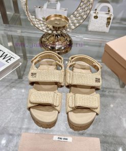 Miu Miu Two Strap Velcro Woven Thick Bottom Flat Slippers Miu Miu 2024 Spring/Summer New Slippe dmbjxzj3