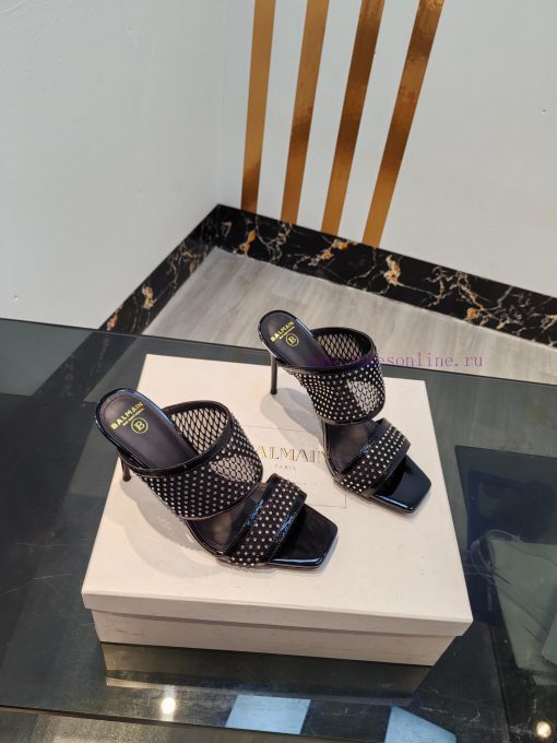 Balmain 2024 Spring/Summer Fashion Mesh Diamond High Heels SlippersBrand Balmain 𝘽𝙖𝙡𝙢𝙖𝙞𝙣 By Fre iyhttqhx - Image 3