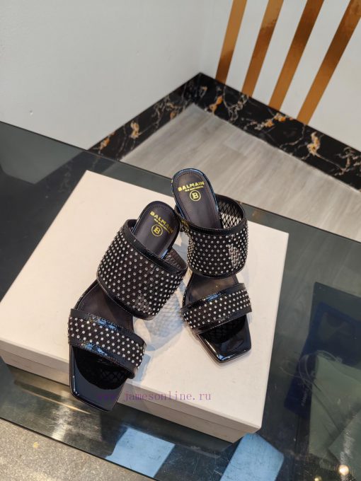 Balmain 2024 Spring/Summer Fashion Mesh Diamond High Heels SlippersBrand Balmain 𝘽𝙖𝙡𝙢𝙖𝙞𝙣 By Fre iyhttqhx - Image 9