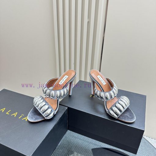 Black Color 380ALAIA24 Spring/summer Silver Metallic Suede Sandals Have Insights Into Women's B kxvsaq5q - Image 4