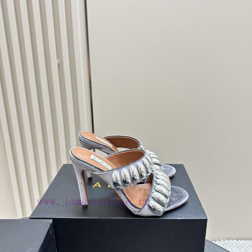 Black Color 380ALAIA24 Spring/summer Silver Metallic Suede Sandals Have Insights Into Women's B kxvsaq5q - Image 6
