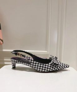 35-42 Size Genuine Leather Outsole Small Square Toe Houndstooth Fabric Sheepskin Insole Three H j1u0yvii