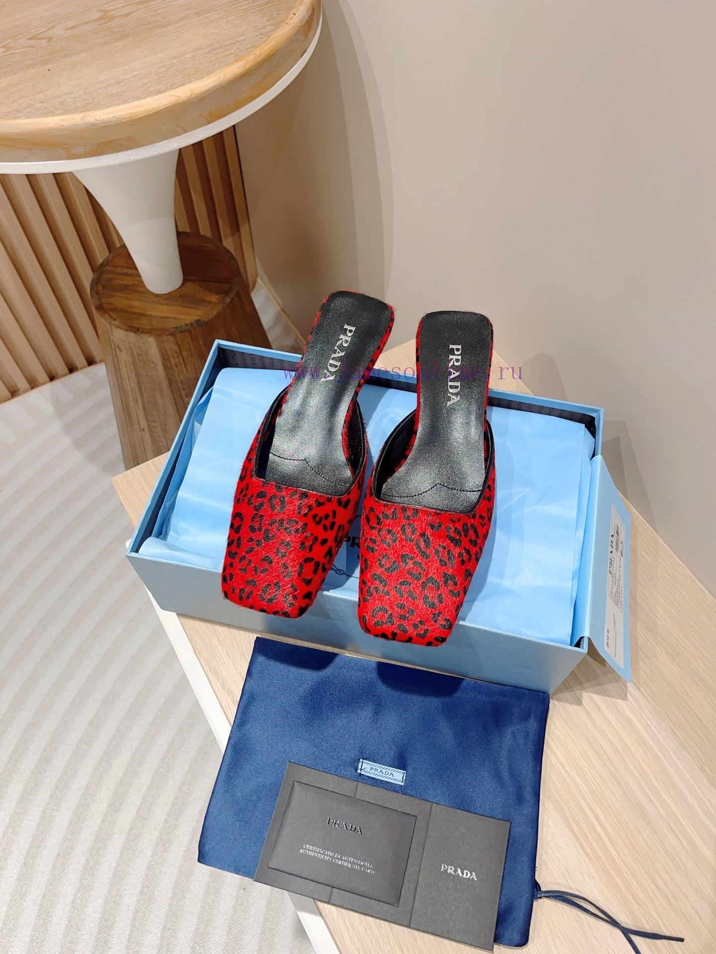 -24Fw Summer New Prada Square Head Leopard Pattern Muller Half SlippersThis Leopard Print M ü L 26frrut8 - Image 5