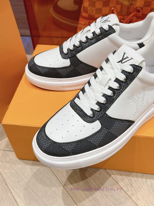 LV New White Shoes Men's Checkerboard SeriesGrid Color Blocked Pure Cowhide 3D Printed Breathab urfq9xzd - Image 7