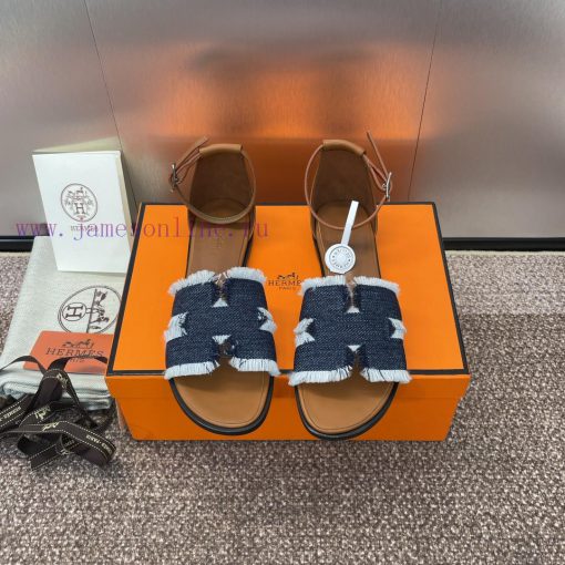 Hermes Spring/Summer Classic Santorini Color Blocked H-shaped Dragging Women's Shoes Hermes Fla 2ny6kj7n - Image 2