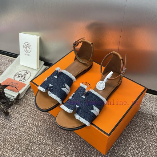 Hermes Spring/Summer Classic Santorini Color Blocked H-shaped Dragging Women's Shoes Hermes Fla 2ny6kj7n - Image 3