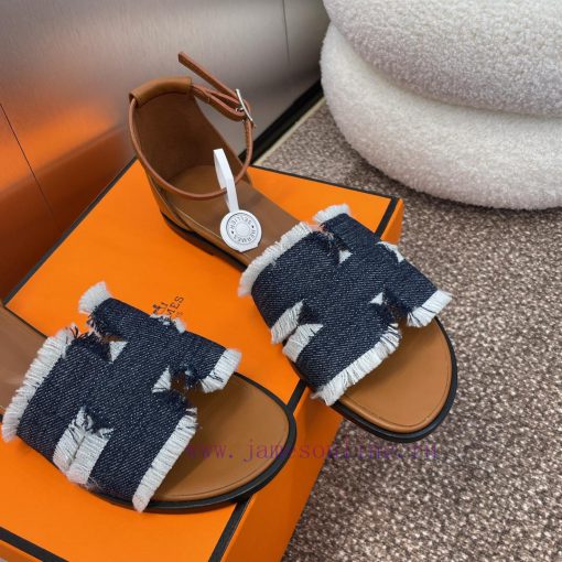 Hermes Spring/Summer Classic Santorini Color Blocked H-shaped Dragging Women's Shoes Hermes Fla 2ny6kj7n - Image 5