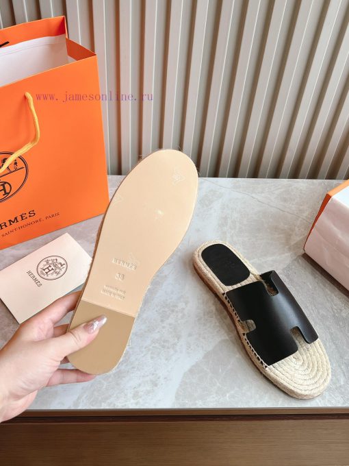 Top TierHermes 2024 Antigua Grass Woven Slippers - Made Of Genuine Leather With A Large Sole An ort4rd6t - Image 10