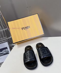 Top Of The Line Original FENDI Flat Slippers With Brown Original Cowhide On The Upper And F Fam chlnqd97