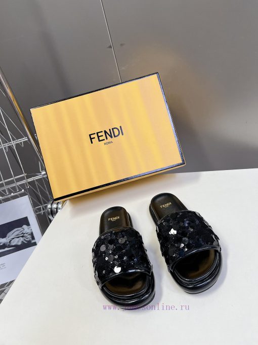 Top Of The Line Original FENDI Flat Slippers With Special Craftsmanship On The Upper Sequins Be mxzbxh8l