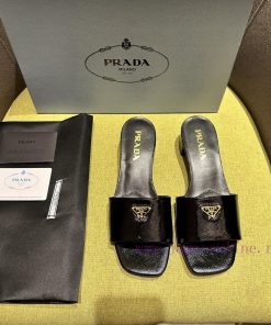 Prada/Prada 2024 Spring/Summer New Product Saffiano Lacquer Leather Middle Heel Slippers Shinin pvazxrpp