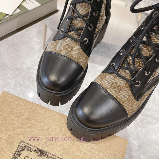 GucciGucci's New Jacquard Canvas Lace Up Bare BootsAdopting A Thick Sole Structure Combined Wit amto2yye - Image 18