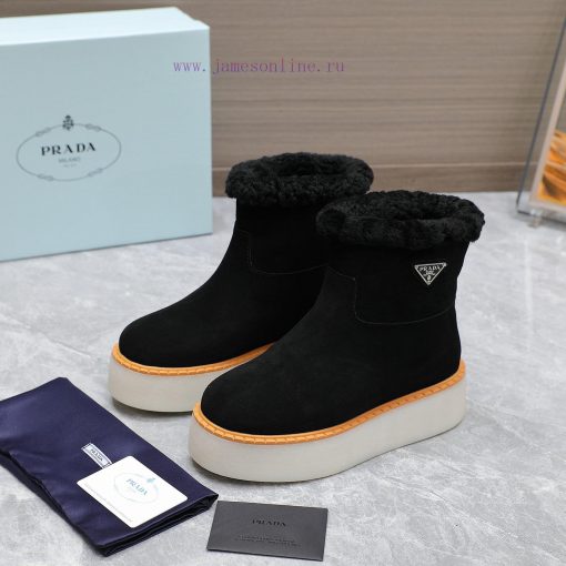 Top TierPrada 2024 Vs Autumn/Winter Latest Explosive Fur Boot SeriesRound Headed Triangular Buc hnux70py - Image 9