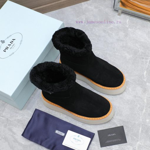 Top TierPrada 2024 Vs Autumn/Winter Latest Explosive Fur Boot SeriesRound Headed Triangular Buc hnux70py - Image 17