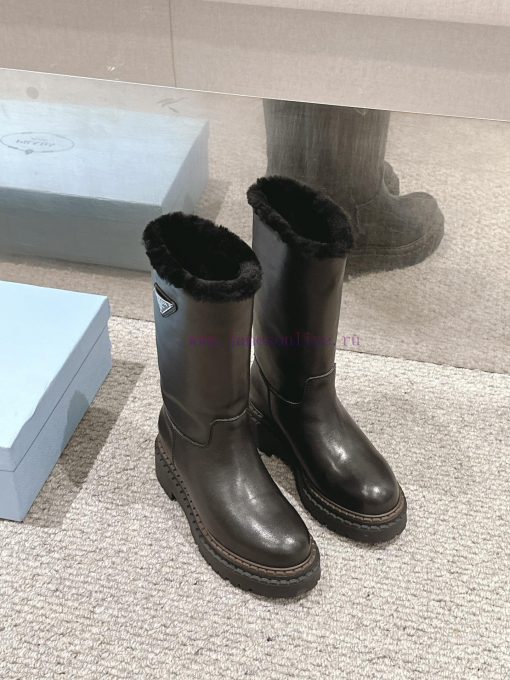 Top QualityPrada Fw24 New Arrival～P Home 2024 Autumn/Winter Thick Soled Mid Tube Woolen Boots N qkv7fj4w - Image 3