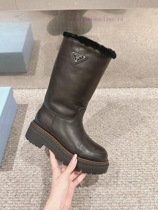 Top QualityPrada Fw24 New Arrival～P Home 2024 Autumn/Winter Thick Soled Mid Tube Woolen Boots N qkv7fj4w - Image 6