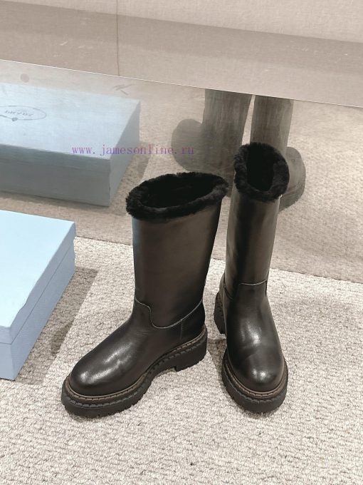 Top QualityPrada Fw24 New Arrival～P Home 2024 Autumn/Winter Thick Soled Mid Tube Woolen Boots N qkv7fj4w - Image 13