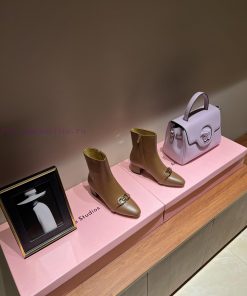 Salvatore Ferragamo/Ferragamo Autumn And Winter New Pointed Side Zipper Thick Heel Short BootsS k29l8iam