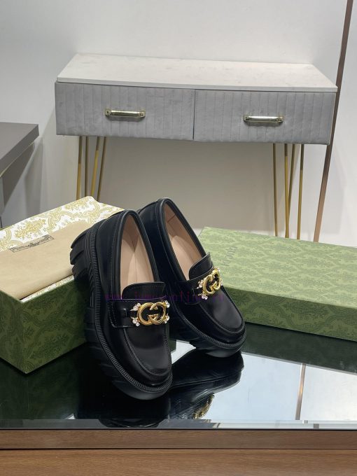 Gucci Spring And Autumn New Groove Thick Soled Interlocking Double G Diamond Buckle Loafers Top r5h9crft - Image 3