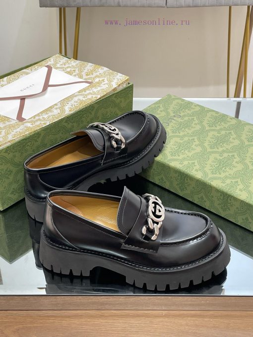 2024 Early Autumn GUCCI Interlocking Double G Chain Grooved Sole LoafersThick Soled Single Shoe 6t64b98q - Image 4