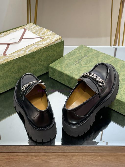 2024 Early Autumn GUCCI Interlocking Double G Chain Grooved Sole LoafersThick Soled Single Shoe 6t64b98q - Image 5