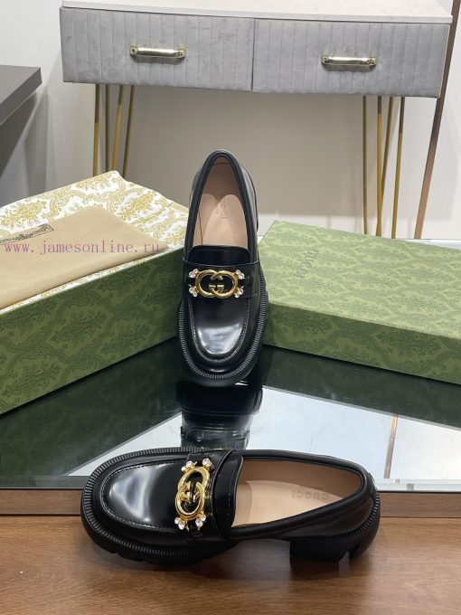 Gucci Spring And Autumn New Groove Thick Soled Interlocking Double G Diamond Buckle Loafers Top r5h9crft - Image 9