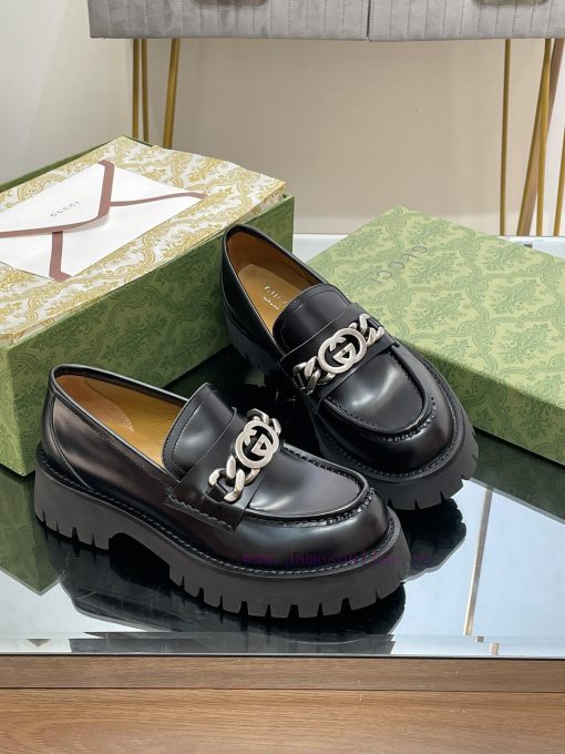 2024 Early Autumn GUCCI Interlocking Double G Chain Grooved Sole LoafersThick Soled Single Shoe 6t64b98q - Image 12
