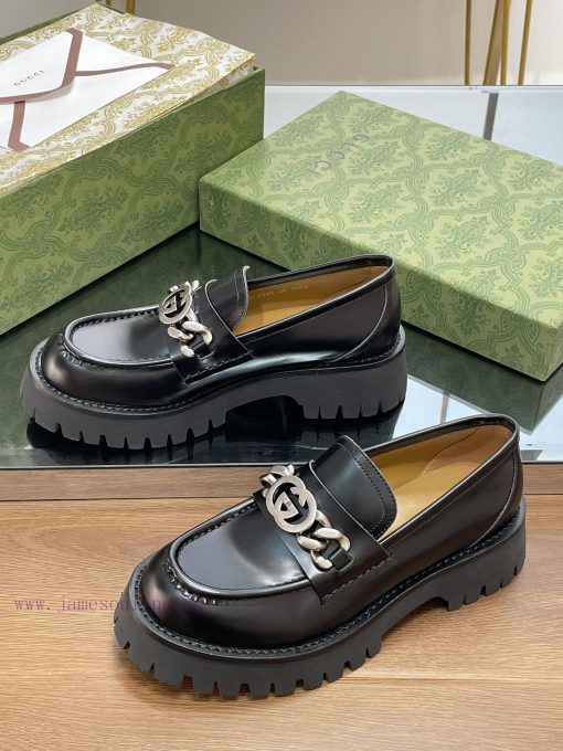 2024 Early Autumn GUCCI Interlocking Double G Chain Grooved Sole LoafersThick Soled Single Shoe 6t64b98q - Image 15