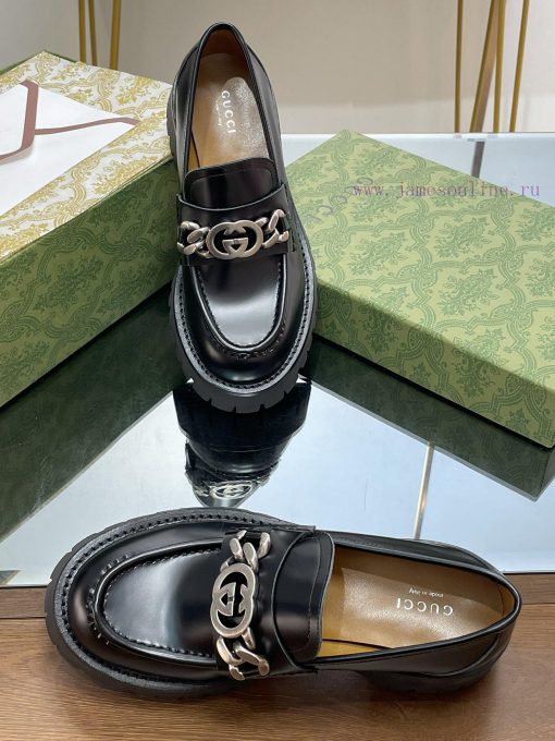 2024 Early Autumn GUCCI Interlocking Double G Chain Grooved Sole LoafersThick Soled Single Shoe 6t64b98q - Image 18