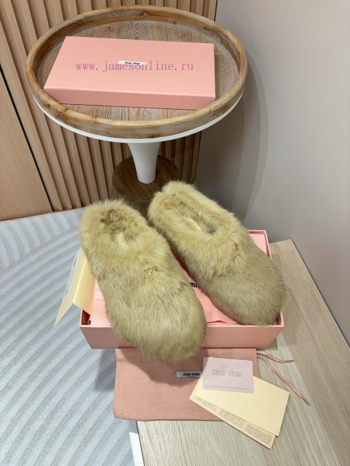 -24Ss Autumn/Winter New Miu Miu Rabbit Hair Half Dragged Muller Shoes Fury SlippersThis Fur Int uxhz6kw1 - Image 9
