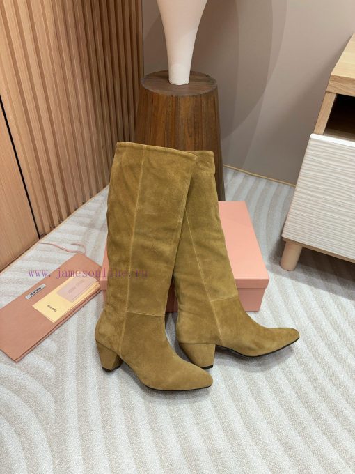 -24Ss Autumn And Winter New Miu Miu Tapered Thick Heel BootsThis Pair Of Suede Boots Combines C 7p8eb8lb - Image 7