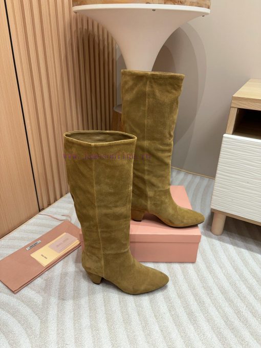 -24Ss Autumn And Winter New Miu Miu Tapered Thick Heel BootsThis Pair Of Suede Boots Combines C 7p8eb8lb - Image 8