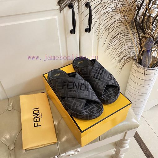 Fendi Couple's Cross Slippers Custom Jacquard Fabric Surface Sheepskin Lining Sizes 35-45Update 8k7cr9un - Image 6