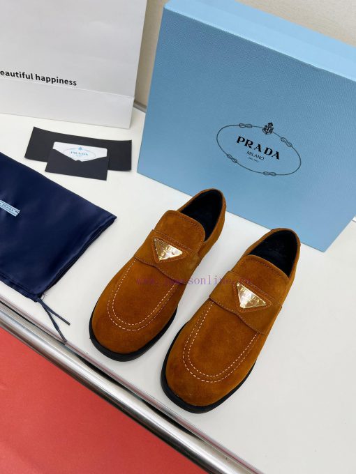 Prada 2024 Vs Spring/Summer Latest Hot Series Round Head Triangle Buckle Lefu Single Shoes Liu y741m2rm - Image 13