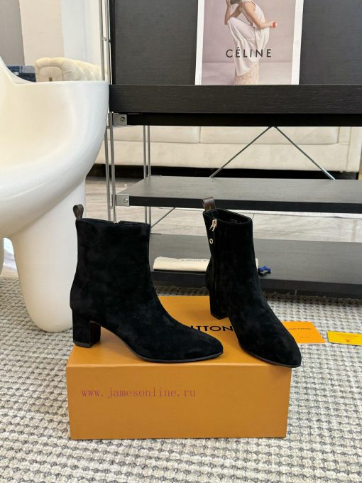 LV Donkey Brand 2024 Autumn And Winter New Style Thick Heel Short Boots Pointed Bare BootsIt's l920jac8 - Image 3