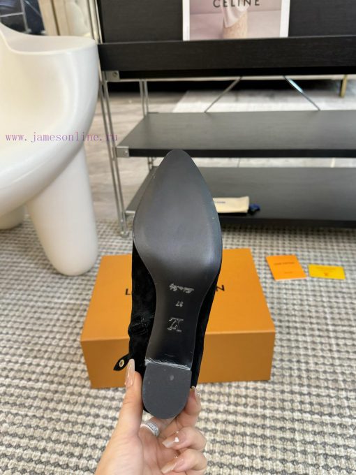 LV Donkey Brand 2024 Autumn And Winter New Style Thick Heel Short Boots Pointed Bare BootsIt's l920jac8 - Image 7