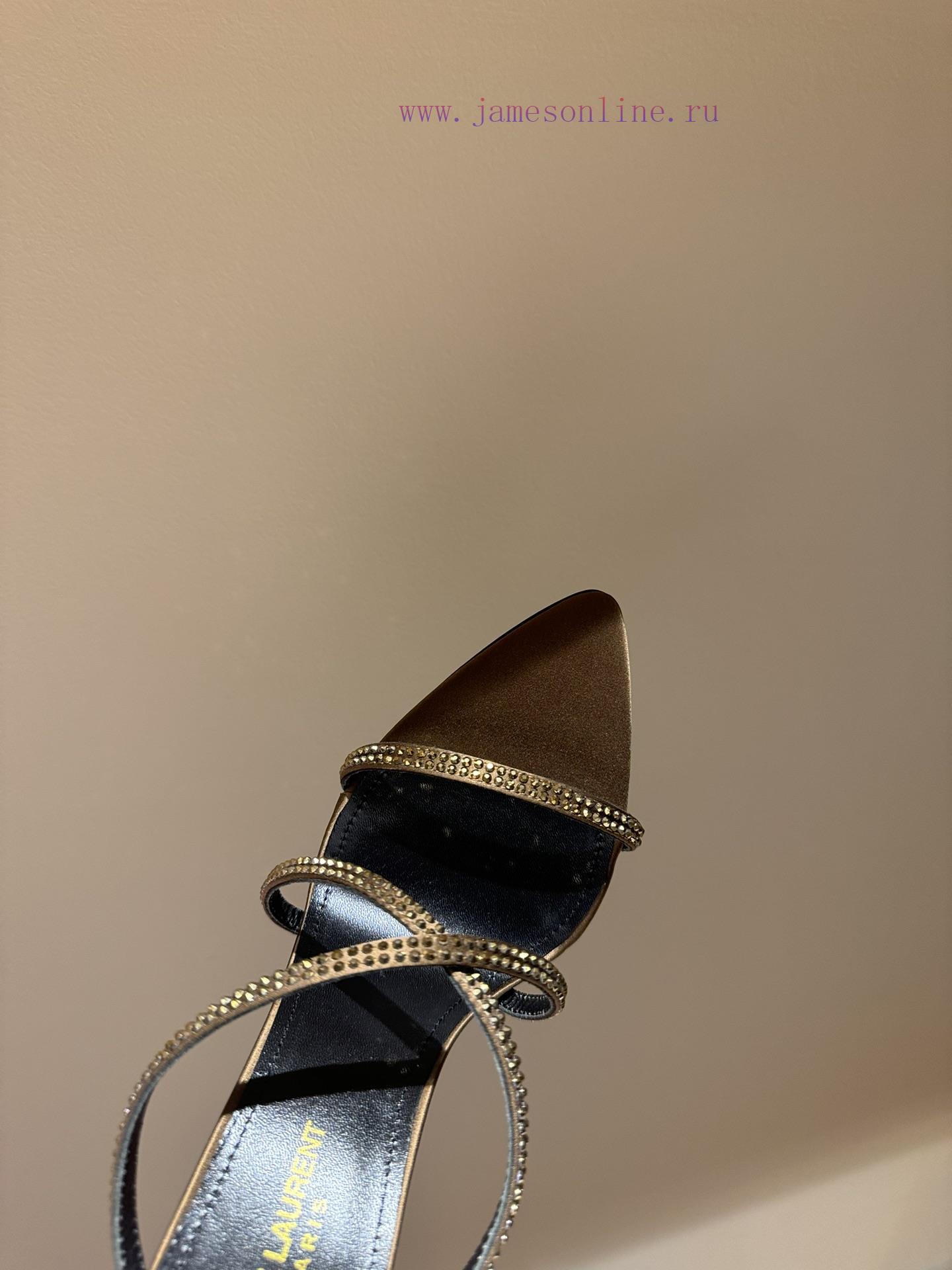 Saint LaurentYSL Saint Laurent Hot Diamond Cross Belt Ultra High Heel Fashion Sandals24ss Rhine afv3747k - Image 5